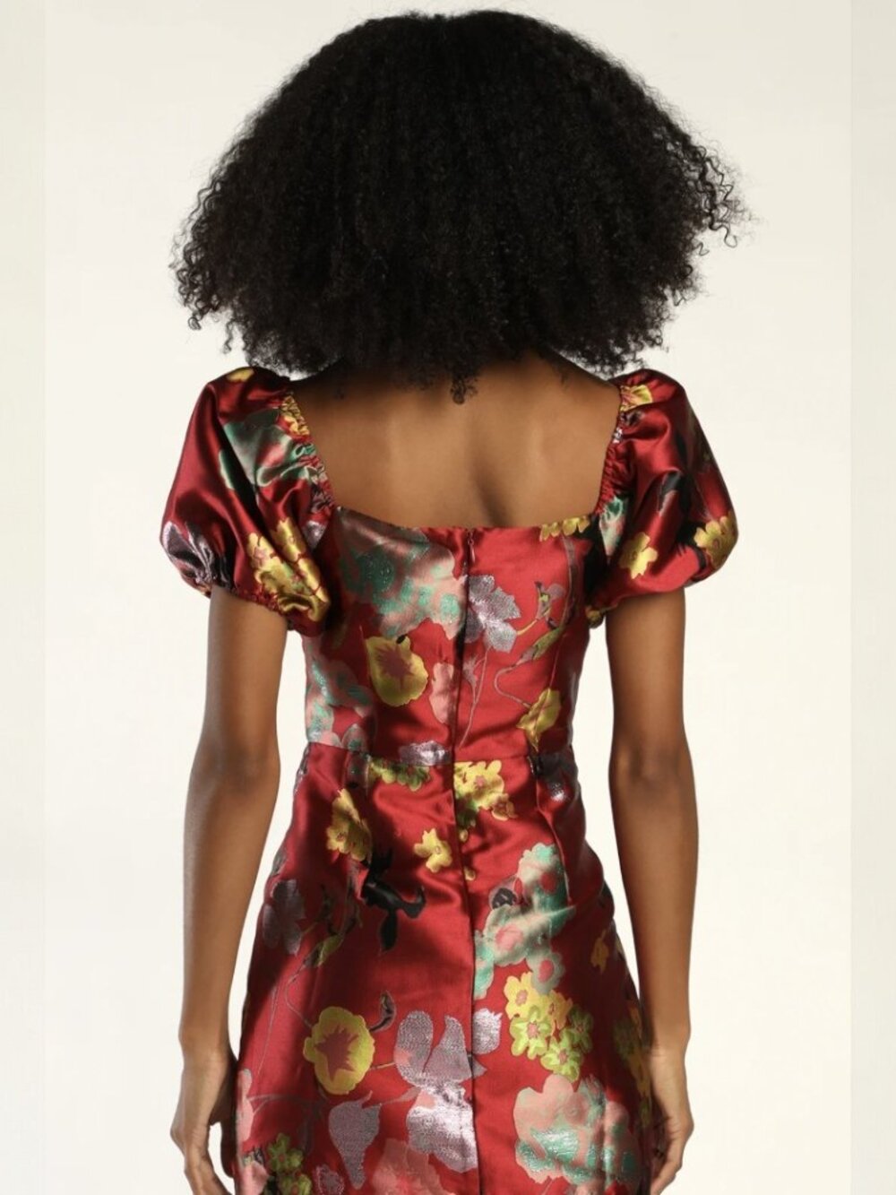 NWT Lulus So Stunning Red Multi Floral Jacquard Puff Sleeve Mini Dress (size XS) - Picture 4 of 8